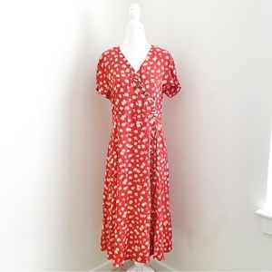 madewell - button-wrap midi dress short-sleeve flowy lightweight floral print